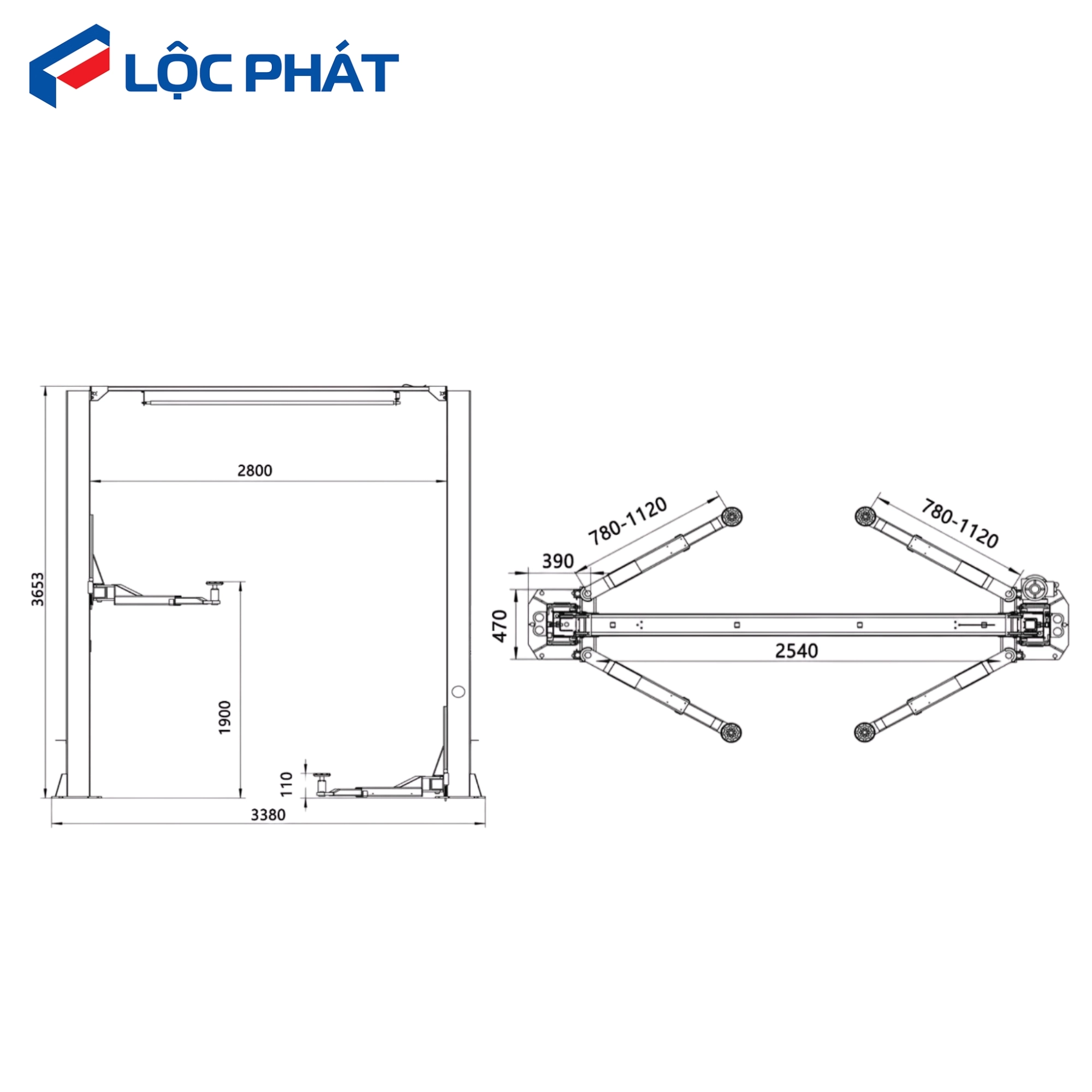 Bản vẽ kỹ thuật cầu nâng ô tô 2 trụ ALPHA AL-4T 4 tấn