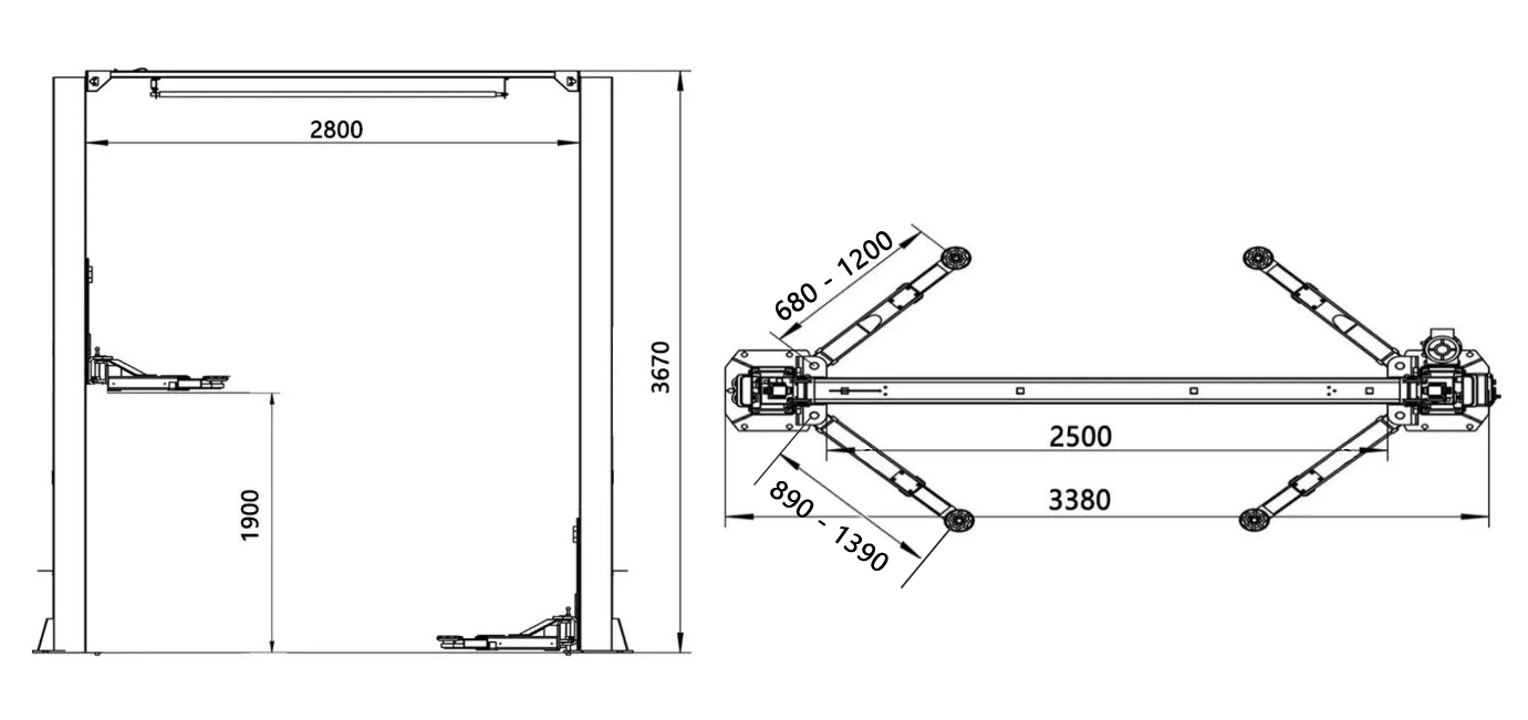 Bản vẽ chi tiết kích thước cầu nâng 2 trụ cổng trên OMEGA