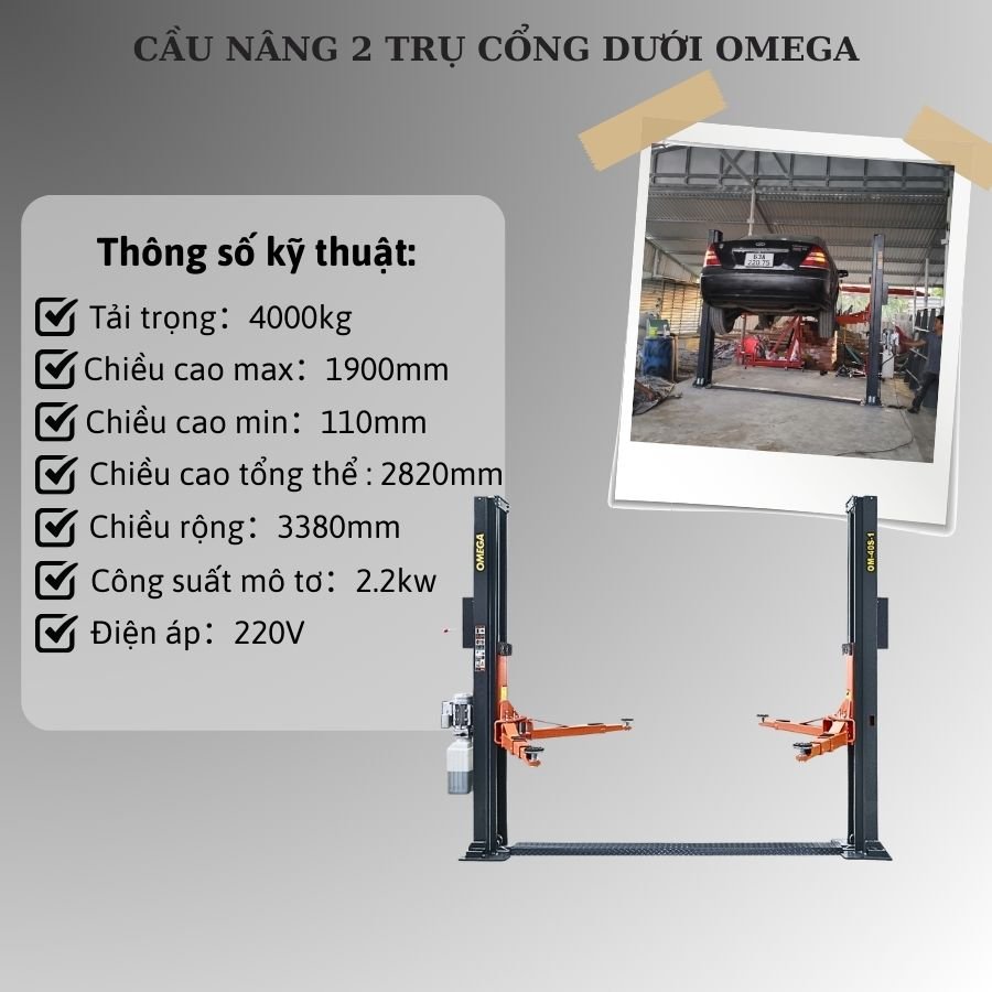 Thực tế vận hành cầu nâng 2 trụ giằng dưới OMEGA