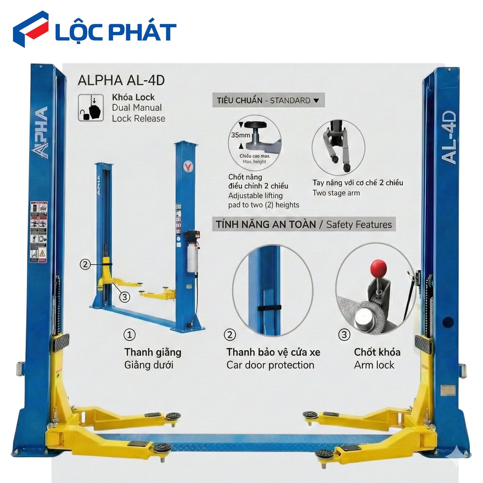 Bản vẽ kích thước các loại cầu nâng ô tô 2 trụ cổng dưới ALPHA