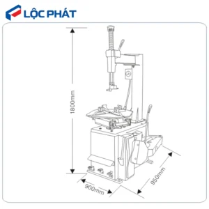 Kích thước máy tháo lốp FLYSPEED FS-808 sơ đồ size lắp đặt trong gara
