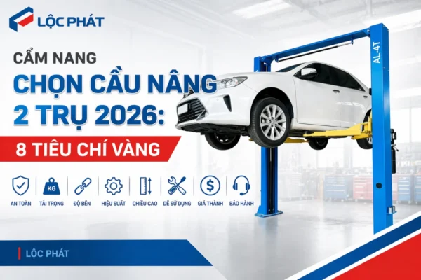 Cẩm nang chọn cầu nâng 2 trụ 2026: 8 tiêu chí vàng từ Lộc Phát cho gara ô tô.