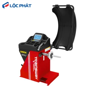 Máy cân mâm Omega 825LZ nhìn từ cạnh phải, thiết bị cân bằng lốp ô tô