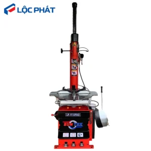 Máy tháo lốp Suntek LP-910 Pro màu đỏ, thiết bị chuyên dụng cho gara ô tô và xe máy.