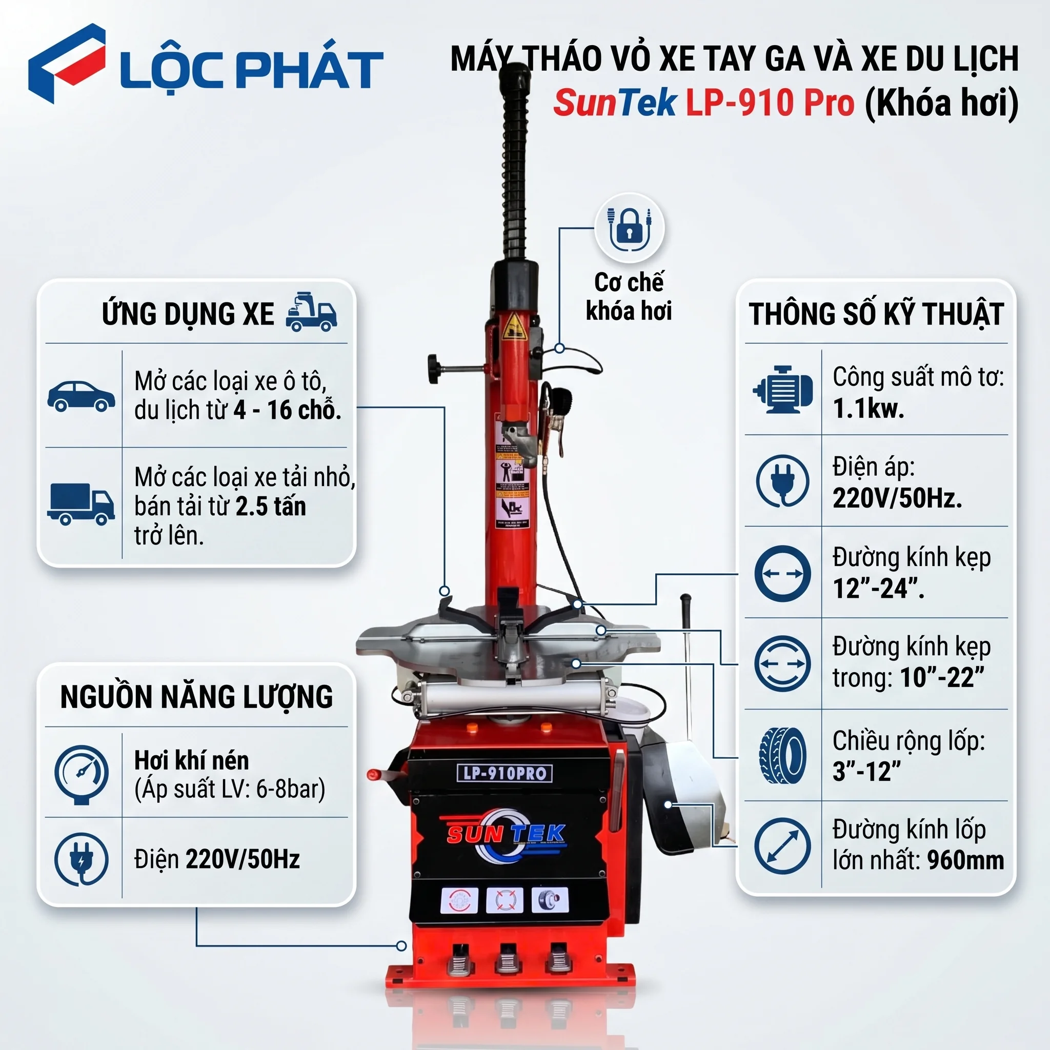 Thông số máy tháo lốp SunTek LP-910 Pro