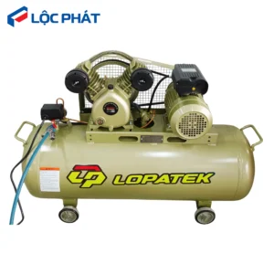 Máy nén khí LOPATEK 1 cấp nén 3HP – 100L – 8Bar màu vàng, thiết kế chắc chắn, dễ di chuyển.