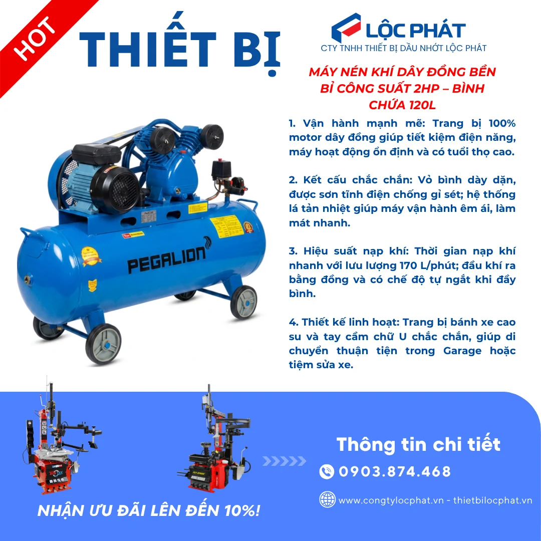 Tổng quan Máy Nén Khí Pegalion 1 Cấp Nén 2HP 120L
