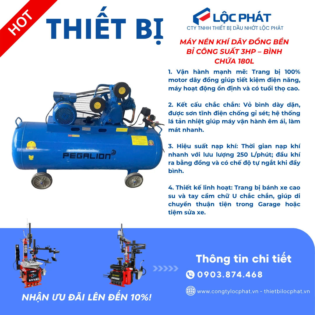 Máy Nén Khí Pegalion 3HP 180L 12.5Bar - Giá Tốt Số 1 2026 8 Máy Nén Khí Pegalion 2 cấp nén 3HP-180L áp lực cao