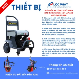 Máy rửa xe LOPATEK WL-30S2 công suất 3.0kW, áp lực 110 bar, thiết bị làm sạch xe chuyên nghiệp.