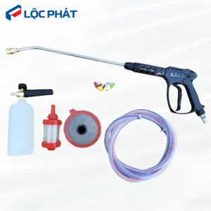 Phụ kiện máy rửa xe cao áp SUNTEK LP S2200: súng, dây, béc phun, bình bọt.