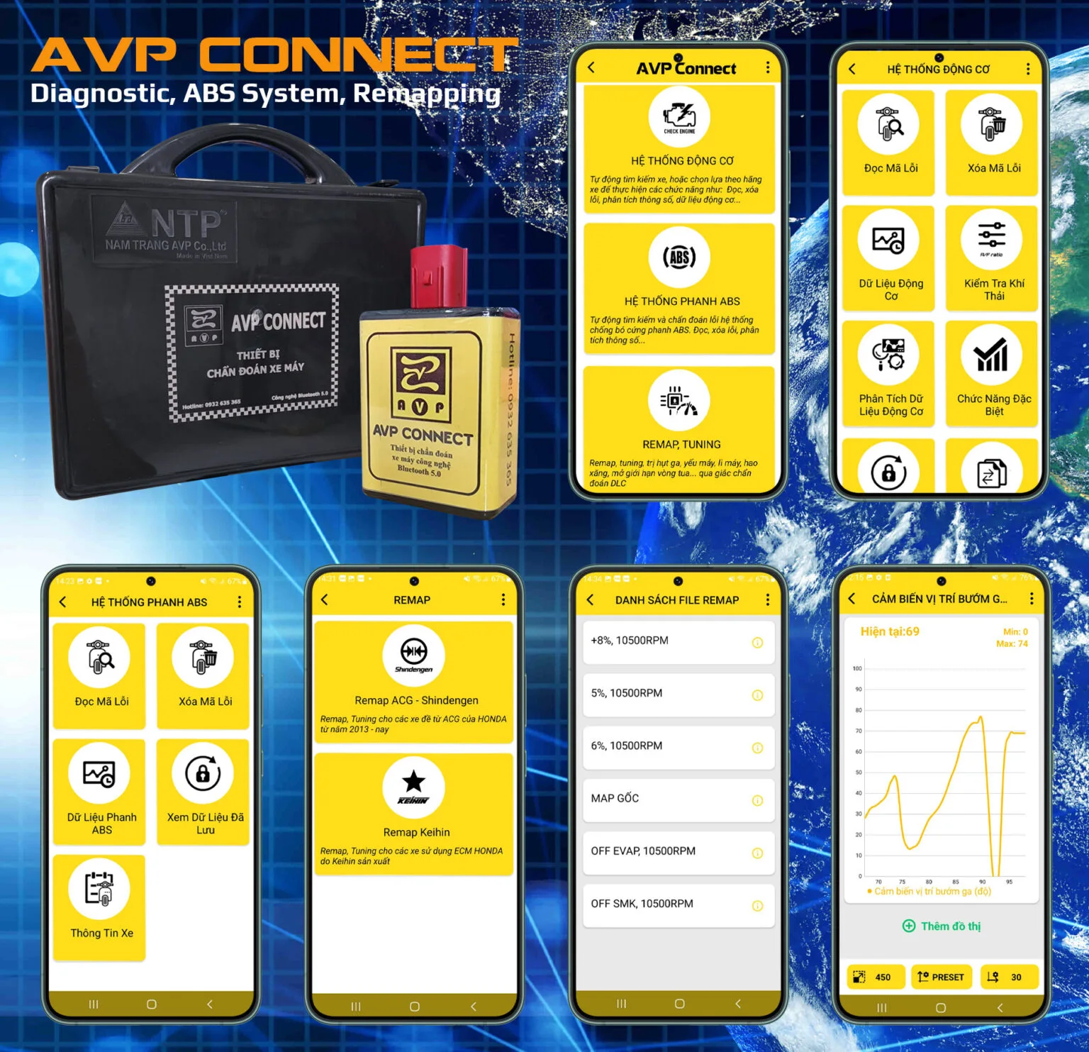 Màn hình Live Data hiển thị thông số động cơ trên ứng dụng AVP Connect