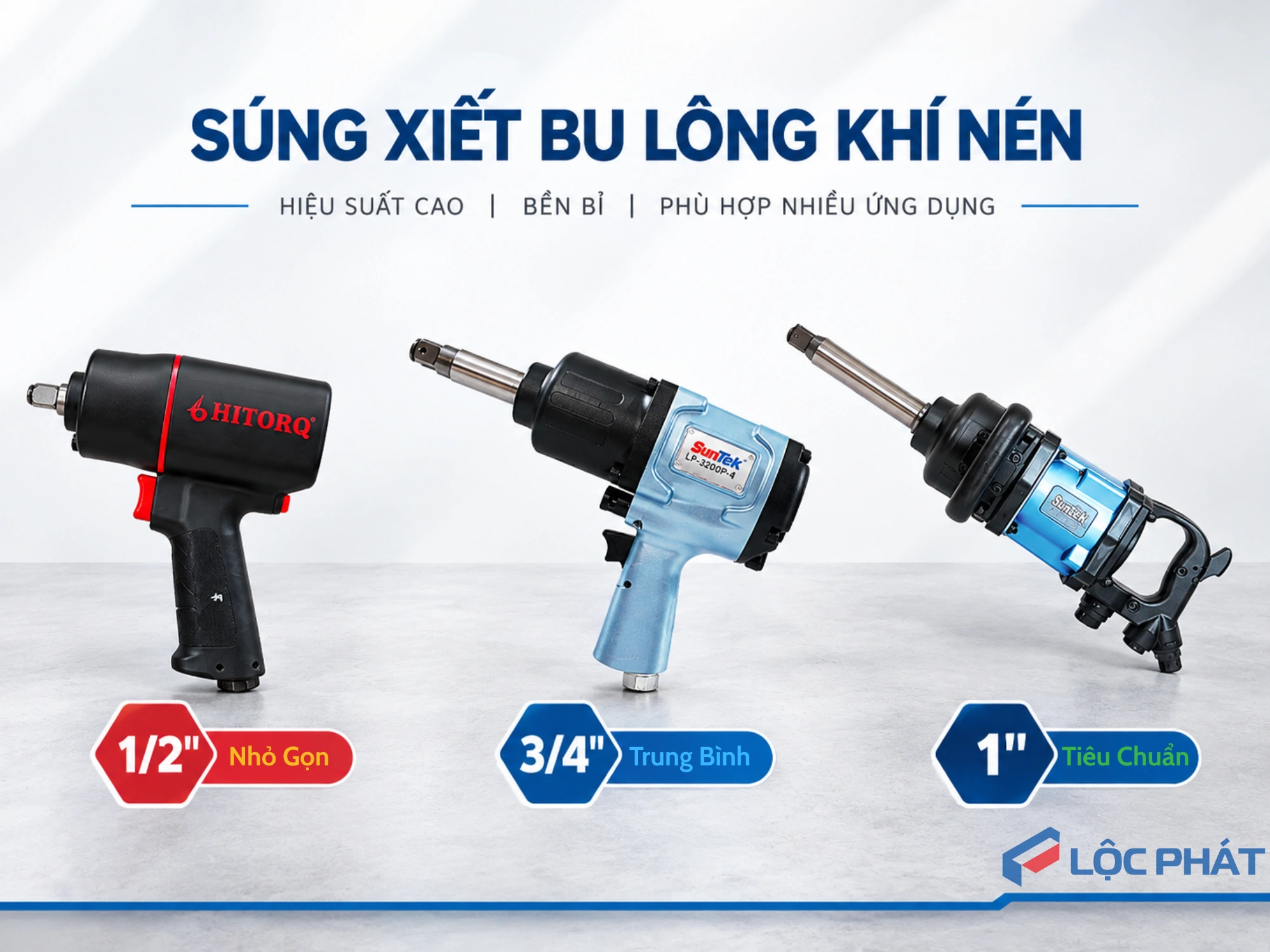 Phân loại súng xiết bu lông khí nén cỡ đầu cốt 1/2 3/4 và 1 inch - Thiết Bị Lộc Phát